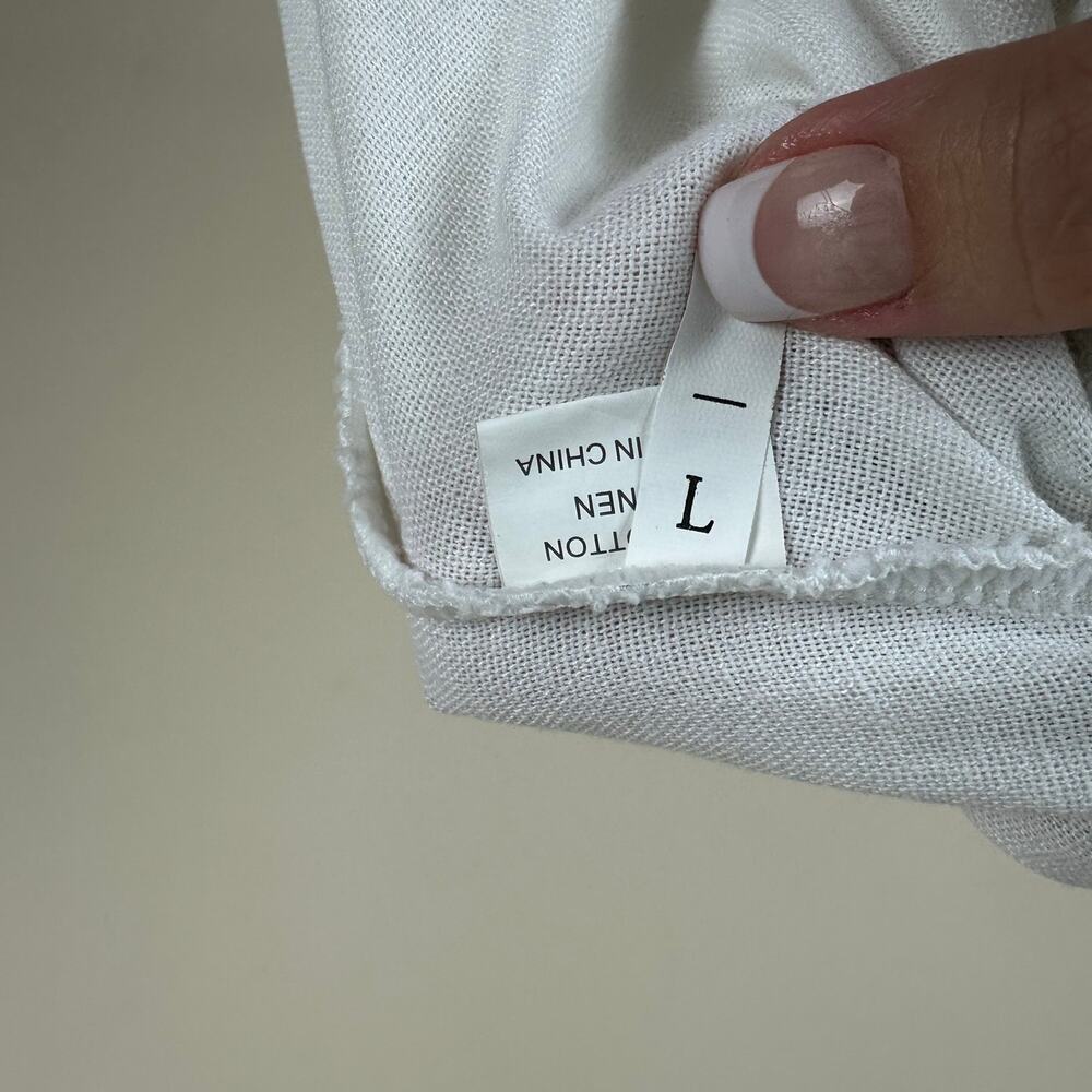 Womens White Linen Blend Wide Leg Flare Pants Size L Coastal Resort Summer Swim - Picture 6 of 11